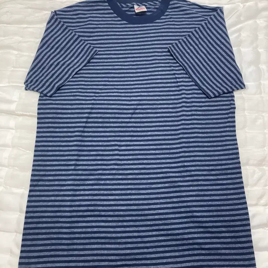 [BUNJANG] Stripe Short Sleeve T-Shirt Navy/Gray L / 스트라이프 반팔 티셔츠 네이비/그레이 L