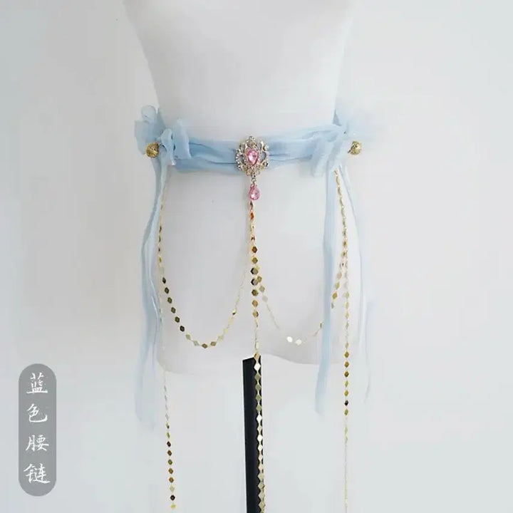 [BUNJANG] Lolita Style Set / 로리타 스타일 셔츠+마면치마+ 오버스커트+ 웨이스트 체인 세트(2컬러)