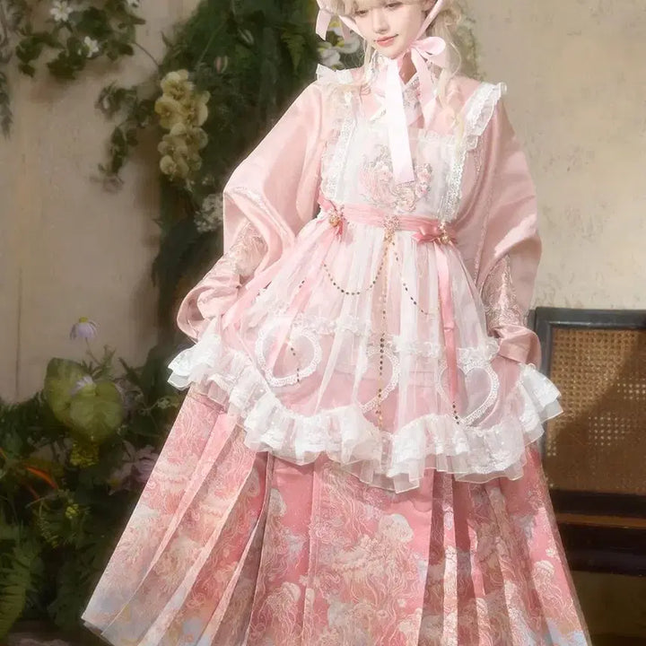 [BUNJANG] Lolita Style Set / 로리타 스타일 셔츠+마면치마+ 오버스커트+ 웨이스트 체인 세트(2컬러)