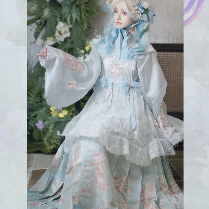 [BUNJANG] Lolita Style Set / 로리타 스타일 셔츠+마면치마+ 오버스커트+ 웨이스트 체인 세트(2컬러)