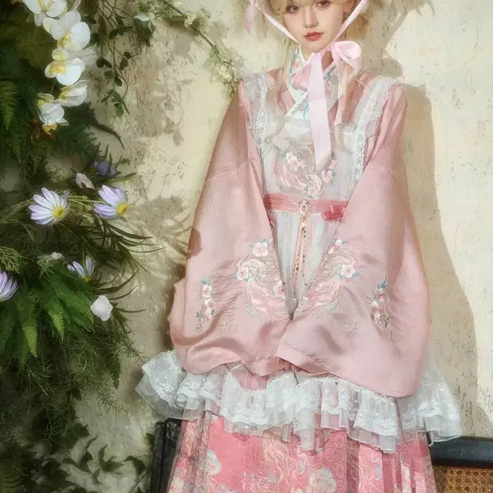 [BUNJANG] Lolita Style Set / 로리타 스타일 셔츠+마면치마+ 오버스커트+ 웨이스트 체인 세트(2컬러)