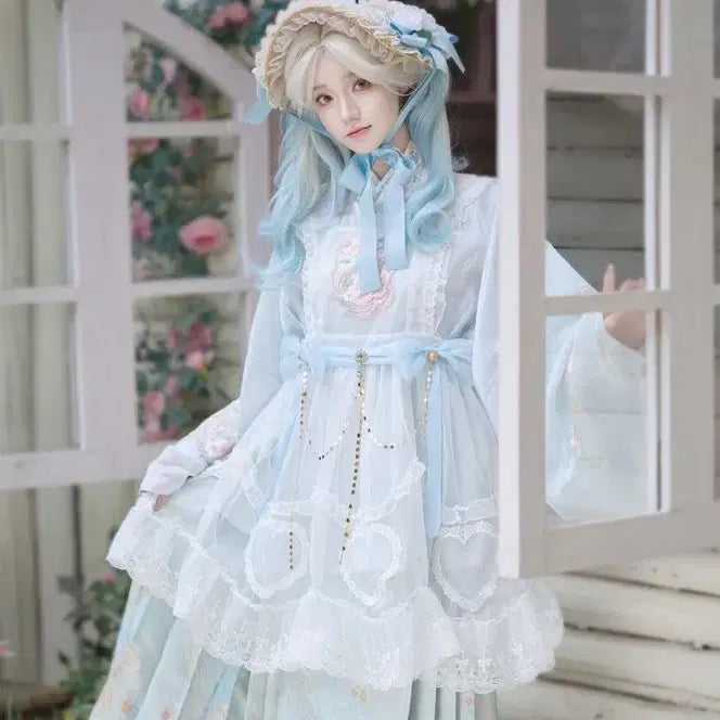 [BUNJANG] Lolita Style Set / 로리타 스타일 셔츠+마면치마+ 오버스커트+ 웨이스트 체인 세트(2컬러)