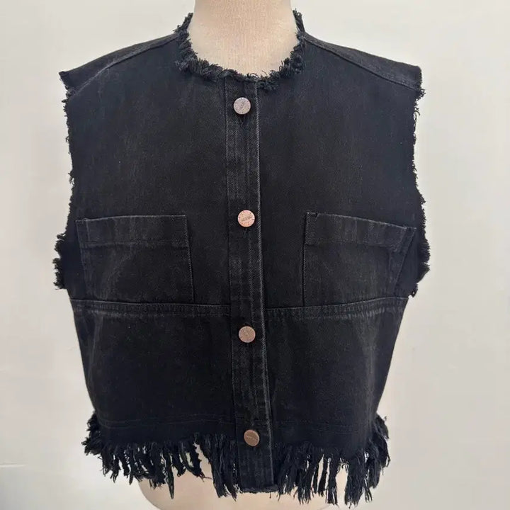 [BUNJANG] The Ilma Black Denim Vest / 더일마 블랙 데님 조끼 청베스트