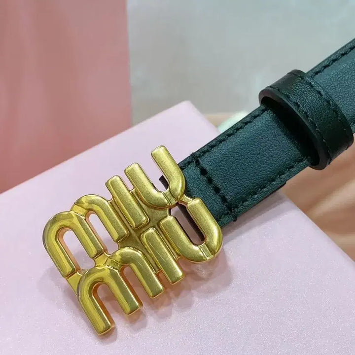 [BUNJANG] Miu Miu Black Leather Belt with Metal Logo Buckle / 미우미우 메탈 로고 버클이 달린 블랙 여성 벨트 80 폭 2.0cm
