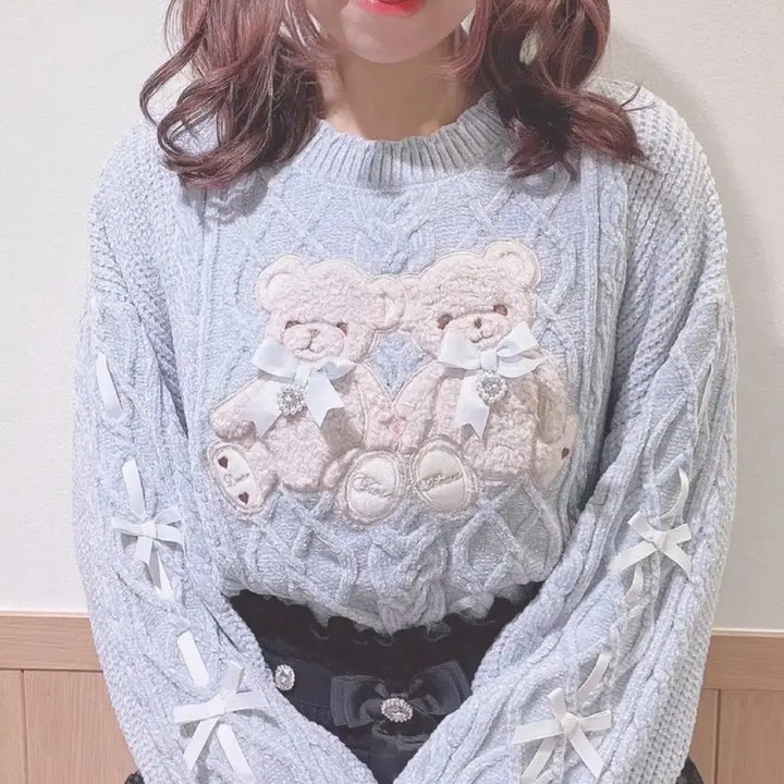 [BUNJANG] Liz Lisa Twin Bear Knit Old Version Mizuiro / 급전 가격내림 리즈리사 트윈베어 미즈이로 구버전 정품 판매합니다!