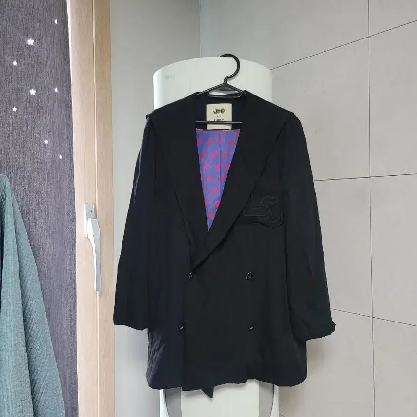 [BUNJANG] Lucky Chouette Black Double Jacket Oversized Fit / 럭키슈에뜨 봄가을 블랙 더블 자켓 오버핏