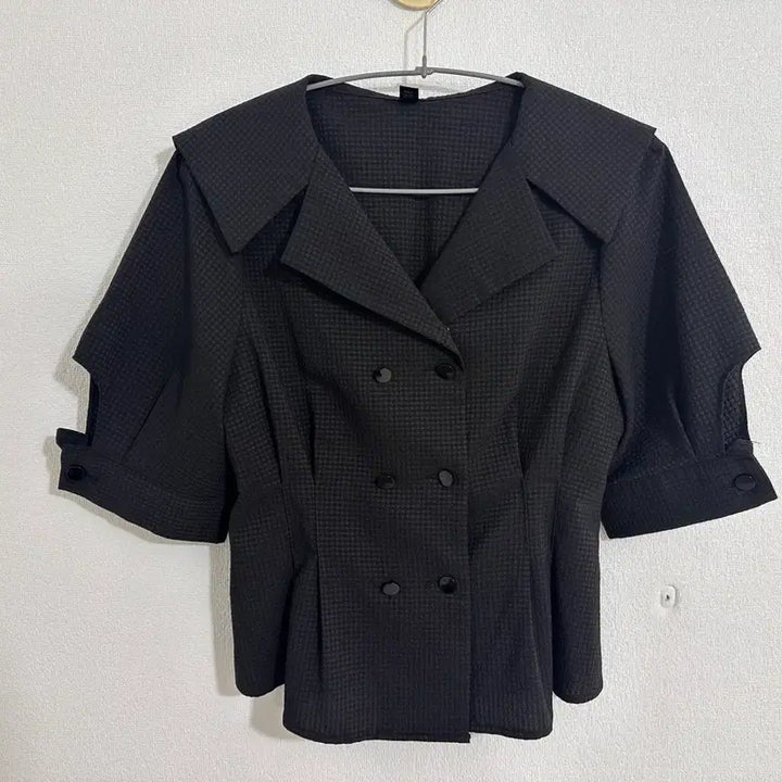 [BUNJANG] Houndstooth Pattern Short Sleeve Jacket Blouse / 블랙 하운드투스 반팔 자켓 블라우스