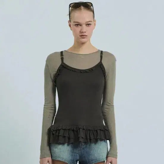 [BUNJANG] Grove LIV Frill Sleeveless Top Brown / 그로브 리브 프릴 슬리브리스LIV FRILL SLEEVELESS 브라운