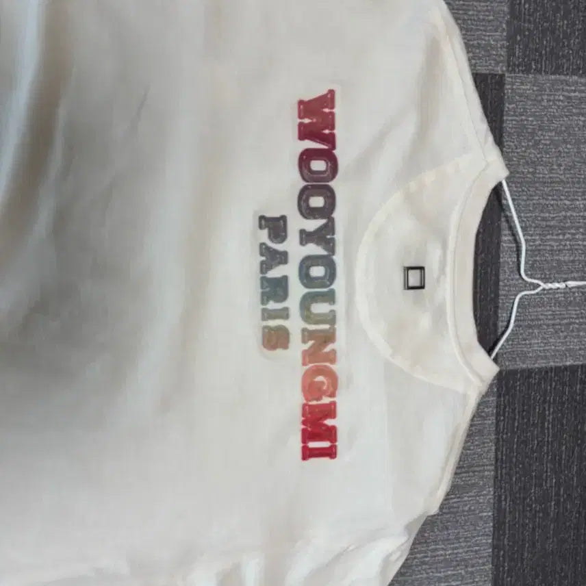 [BUNJANG] Wooyoungmi Fuzzy Ivory T-shirt / (한정판) 우영미 퍼지 레인보우 백로고 반팔 46