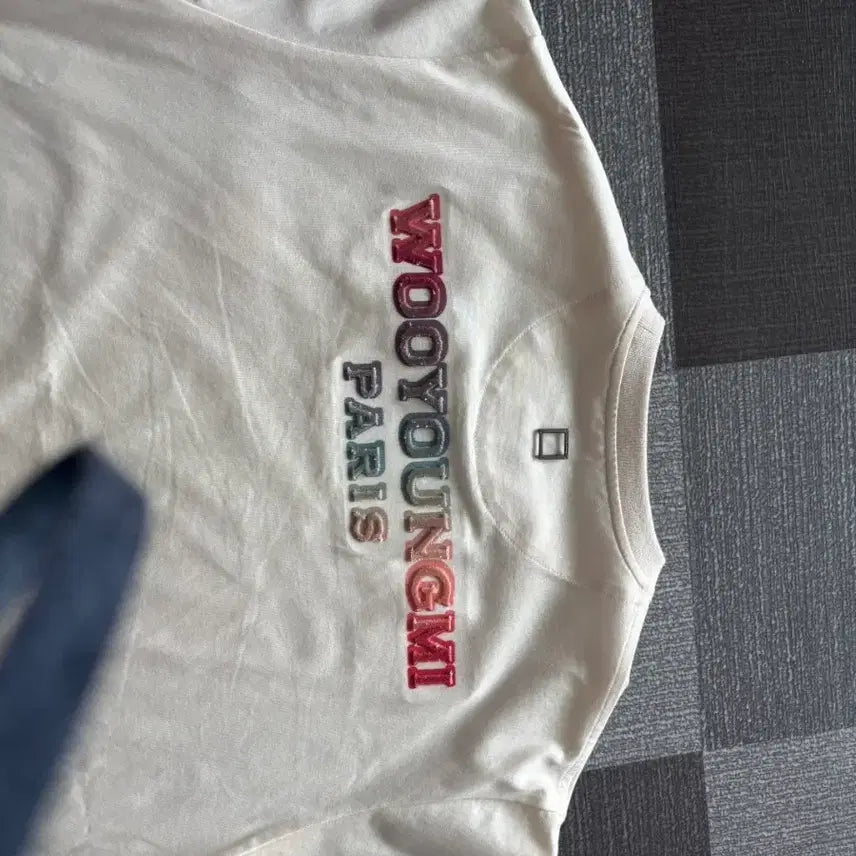 [BUNJANG] Wooyoungmi Fuzzy Ivory T-shirt / (한정판) 우영미 퍼지 레인보우 백로고 반팔 46