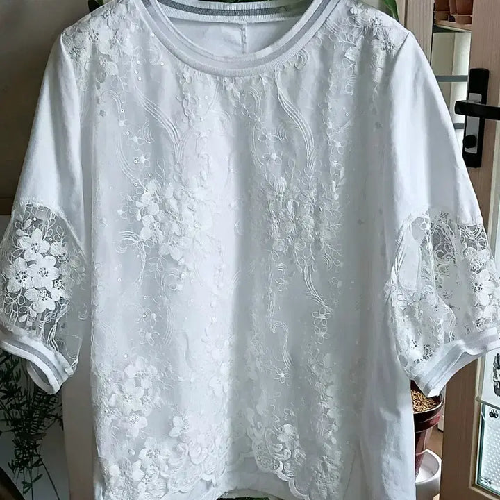 [BUNJANG] Son Jung Wan Lace Short-Sleeve Blouse White / 손정완 레이스 화이트 반팔 블라우스55