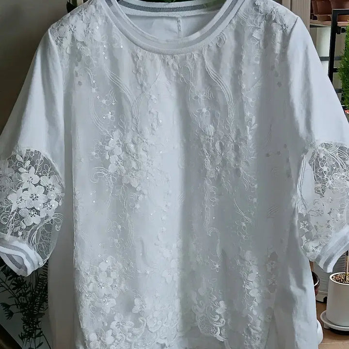 [BUNJANG] Son Jung Wan Lace Short-Sleeve Blouse White / 손정완 레이스 화이트 반팔 블라우스55