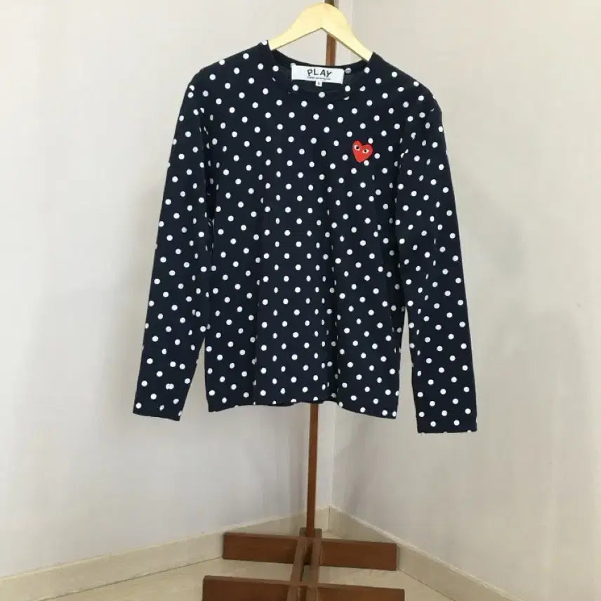 [BUNJANG] Comme des Garçons Navy Play Polka Dot Long Sleeve T-Shirt (Size S) / (S)꼼데가르송 네이비 플레이폴카 도트 롱슬리브 티셔츠