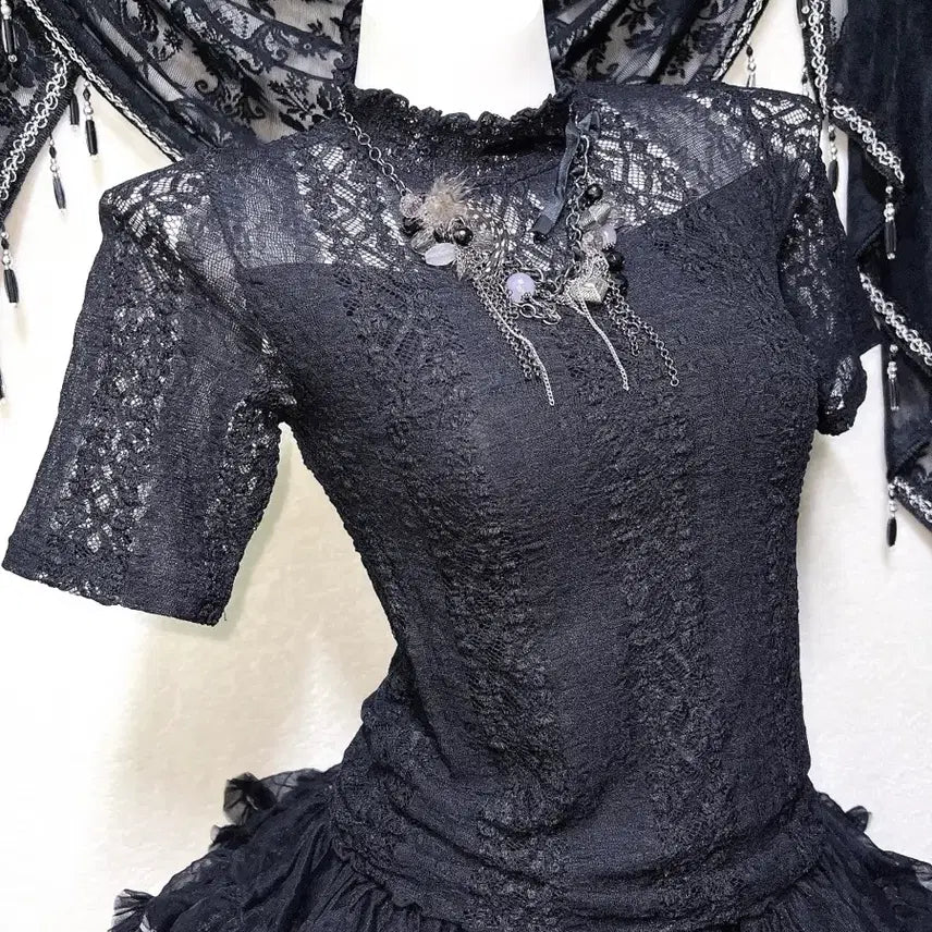 [BUNJANG] Romantic Gothic Lace See-Through Top / 로맨틱고딕 고스로리 펑크 레이스 시스루 반팔탑 오네갸루 아게하 미사 세라