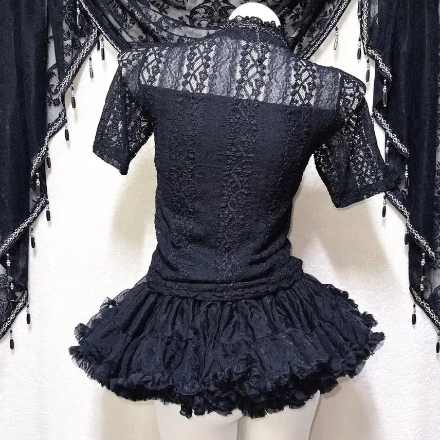 [BUNJANG] Romantic Gothic Lace See-Through Top / 로맨틱고딕 고스로리 펑크 레이스 시스루 반팔탑 오네갸루 아게하 미사 세라