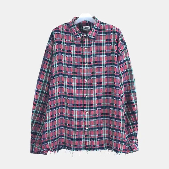 [BUNJANG] In Edition Pink Check Oversized Shirt / [0] 인에디션 핑크 체크 오버 셔츠