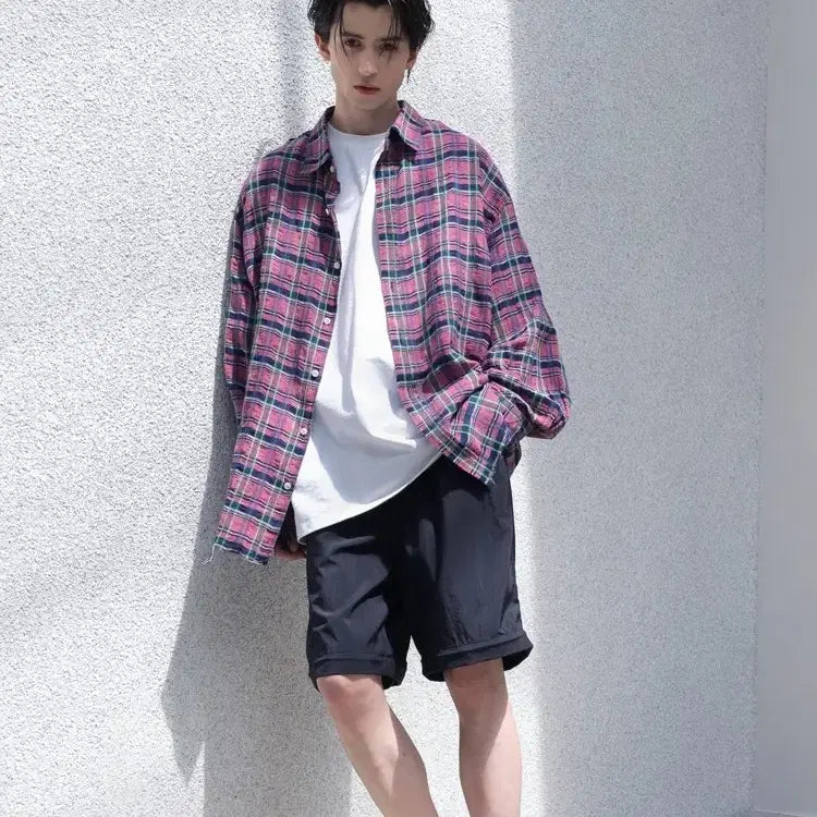 [BUNJANG] In Edition Pink Check Oversized Shirt / [0] 인에디션 핑크 체크 오버 셔츠