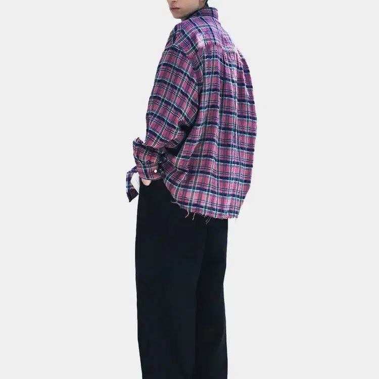 [BUNJANG] In Edition Pink Check Oversized Shirt / [0] 인에디션 핑크 체크 오버 셔츠