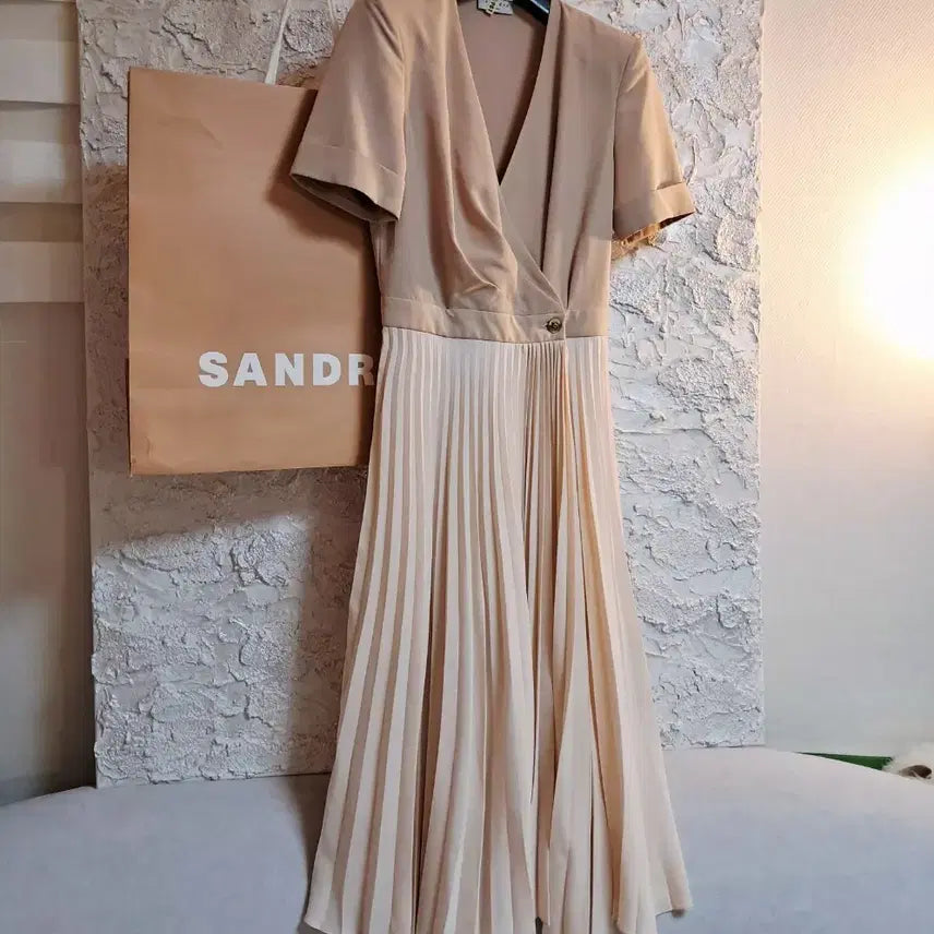 [BUNJANG] Sandro Pleated Long Dress Beige / (34)상태좋은  Sandro산드로 플리츠 롱원피스