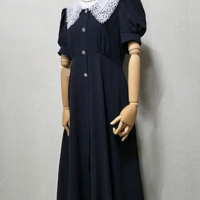 [BUNJANG] Navy Flare Dress with Lace Collar / 레이스 칼라 네이비 플레어 원피스