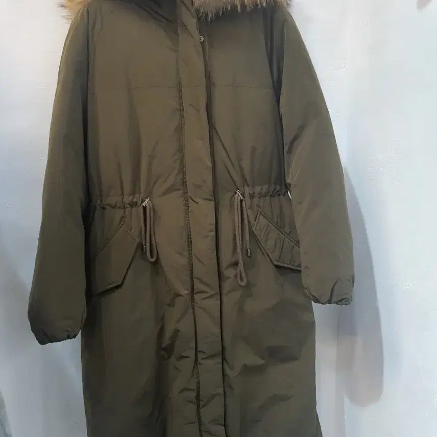 [BUNJANG] VOV Khaki Goose Down Long Padding with Racoon Fur Hood / 보브 카키색  구스다운 롱 패딩  라쿤털 후드