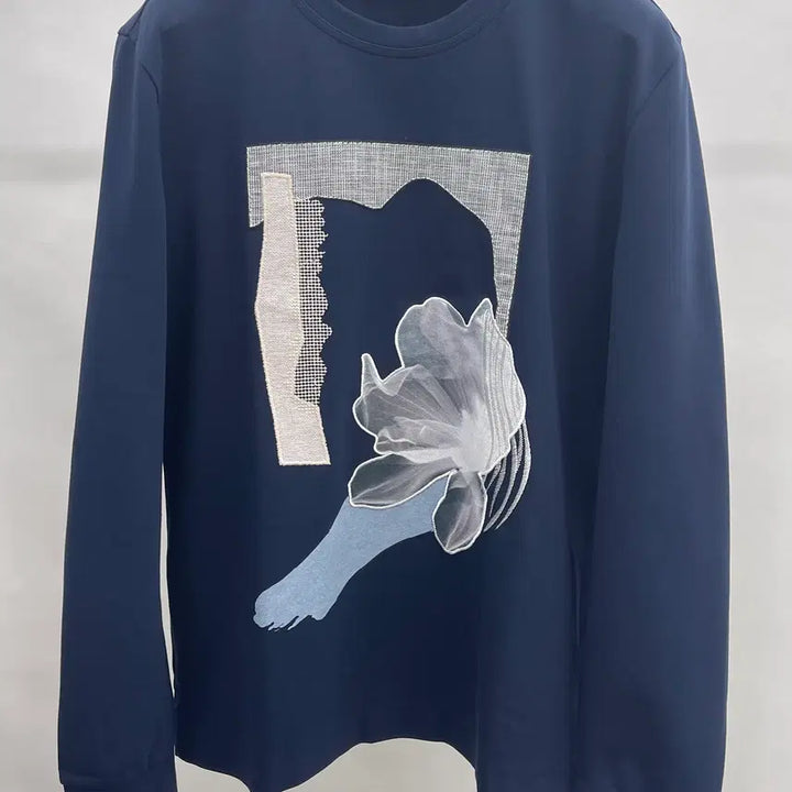 [BUNJANG] Time Homme One Point Long Sleeve T-Shirt Navy / 타임옴므 원포인트 긴팔 쭉티셔츠