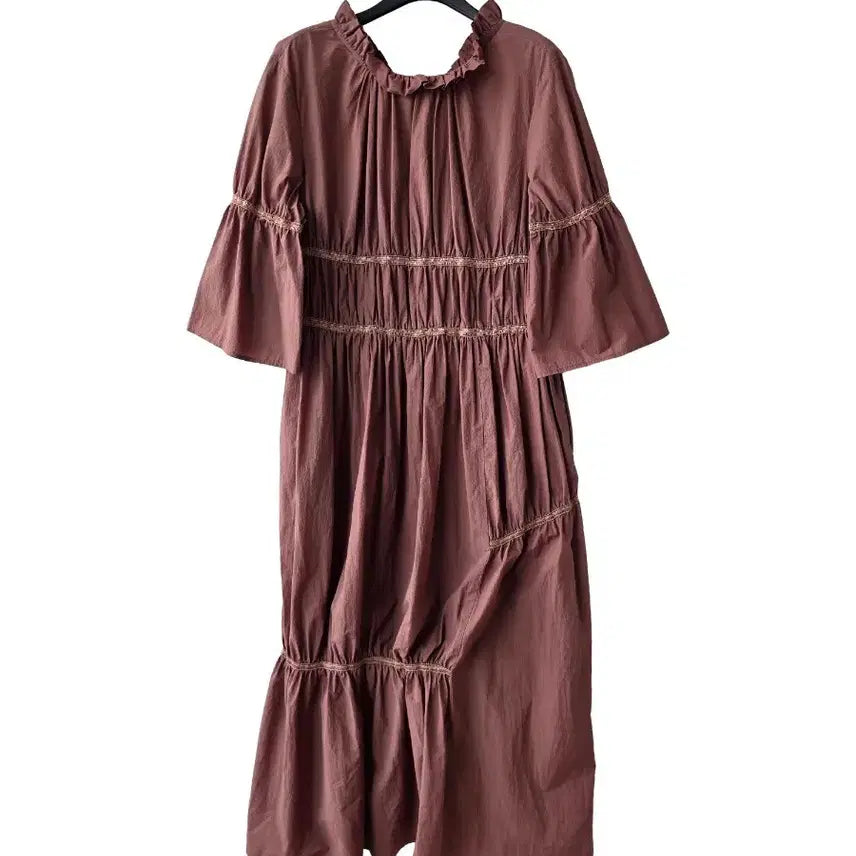 [BUNJANG] Brown Banding Twill Dress / F/브라운 밴딩 바스락원피스