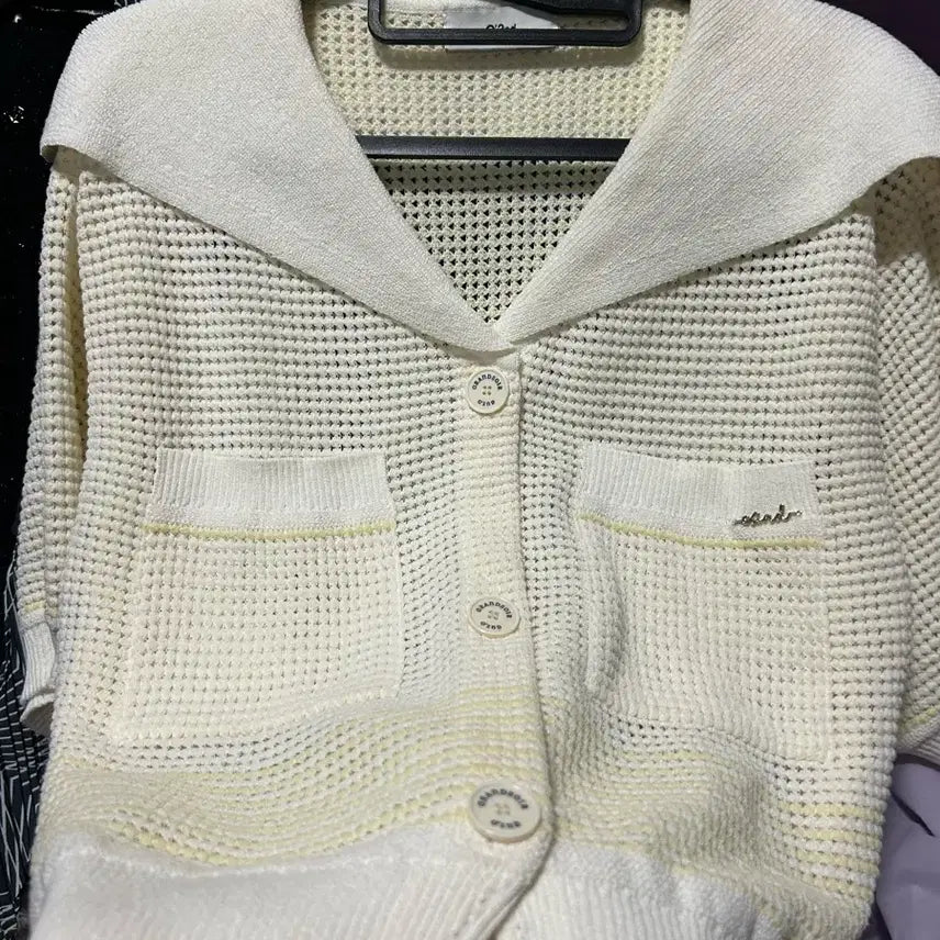 [BUNJANG] Ozcece Short Sleeve Knit Cardigan Ivory/Light Yellow / 한섬 오즈세컨 반팔 니트 가디건 프리사이즈
