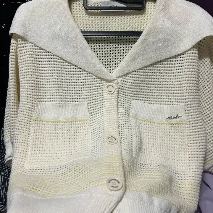 [BUNJANG] Ozcece Short Sleeve Knit Cardigan Ivory/Light Yellow / 한섬 오즈세컨 반팔 니트 가디건 프리사이즈