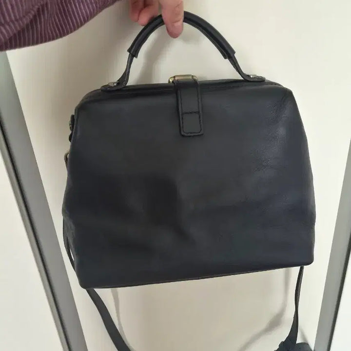 [BUNJANG] Genuine Leather Doctor Bag Style Handbag / 진짜 가죽 블랙  닥터백 스타일 가방