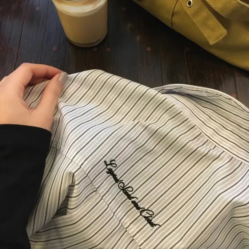 [BUNJANG] Baye Deli Oa Stripe Lettering Oversized Shirt Ivory / 새상품) 베이델리 오아 스트라이프 레터링 오버핏 셔츠 아이보리
