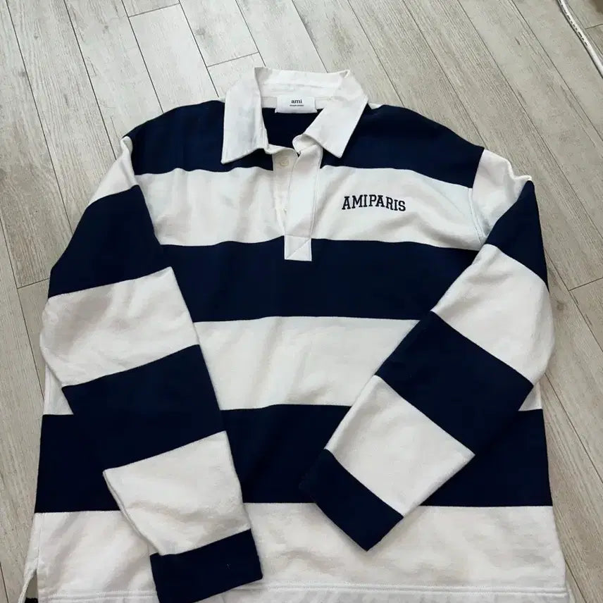 [BUNJANG] Ami Paris Striped Rugby Shirt Navy / [M] Ami paris 스트라이프 럭비티 네이비