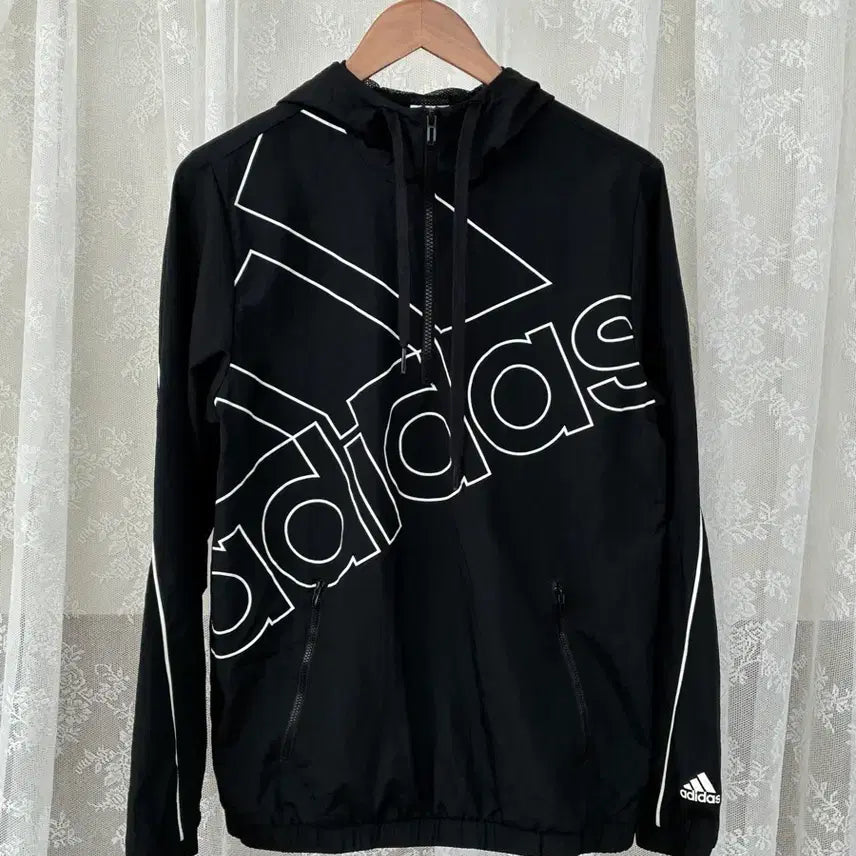 [BUNJANG] Adidas Old School Big Logo Hoodie Anorak Black / M) 아디다스 올드스쿨 빅로고 후드 아노락 블랙