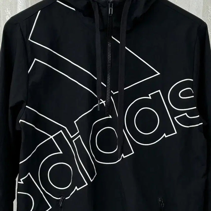 [BUNJANG] Adidas Old School Big Logo Hoodie Anorak Black / M) 아디다스 올드스쿨 빅로고 후드 아노락 블랙