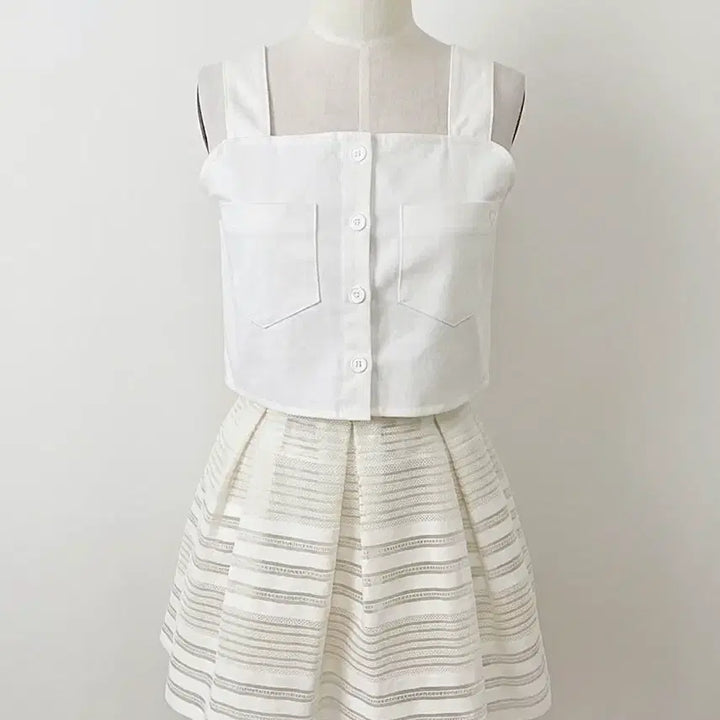 [BUNJANG] Mixxmix Vest &amp; CoinCoz Skirt Set - Summer White / 강예빈 MXM 베스트 + 코인코즈 스커트 / 여름 투피스 화이트