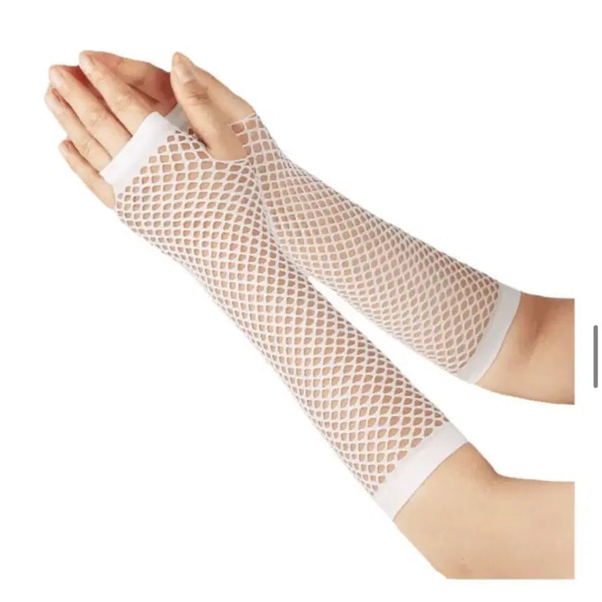 [BUNJANG] Japanese Fashion Mesh Arm Warmers Set (2 Pairs) / 일본 패션 망사 그물 암워머 밴드 토시 2쌍 4개 화이트