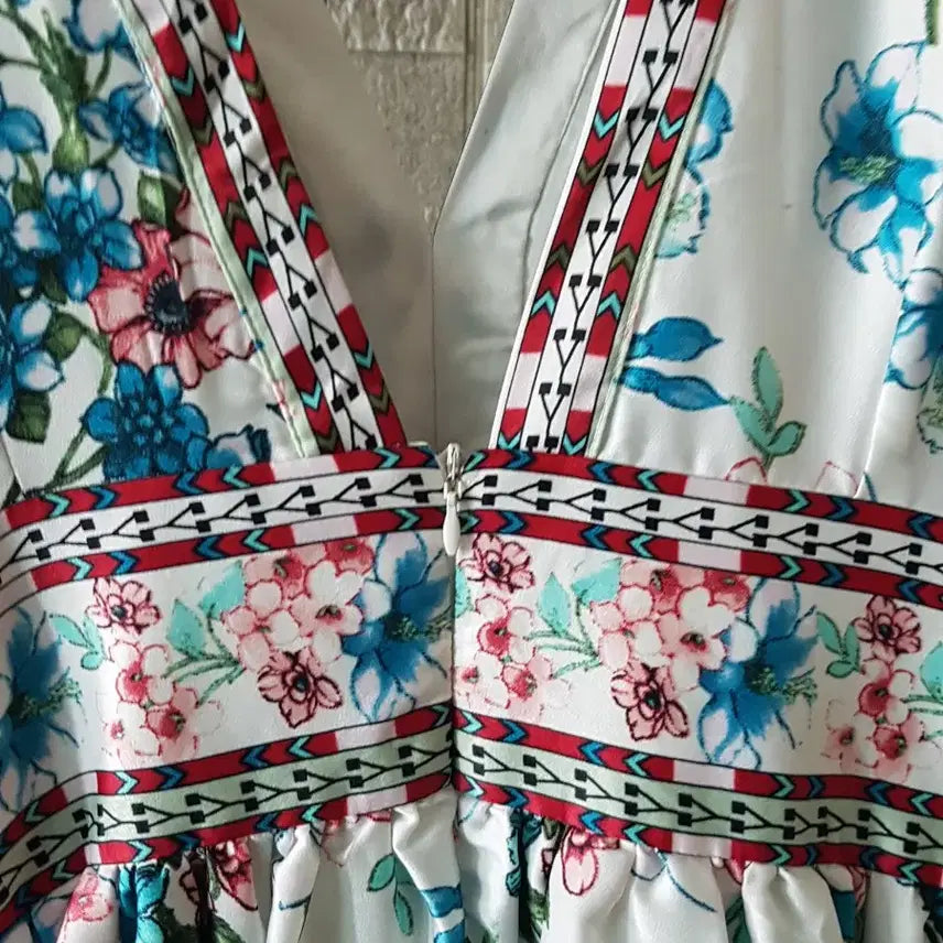 [BUNJANG] Synsden Flower Long Dress / 신스덴 플라워 롱 원피스 V넥 반팔
