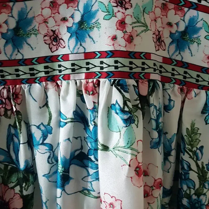 [BUNJANG] Synsden Flower Long Dress / 신스덴 플라워 롱 원피스 V넥 반팔