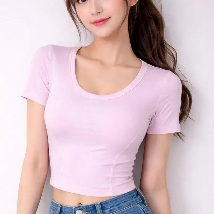 [BUNJANG] Lululemon Pink Cropped Short Sleeve Bra Top Size 4 / 택달린새상품/44/룰루레몬 핑크 크롭 반팔 브라티 4사이즈