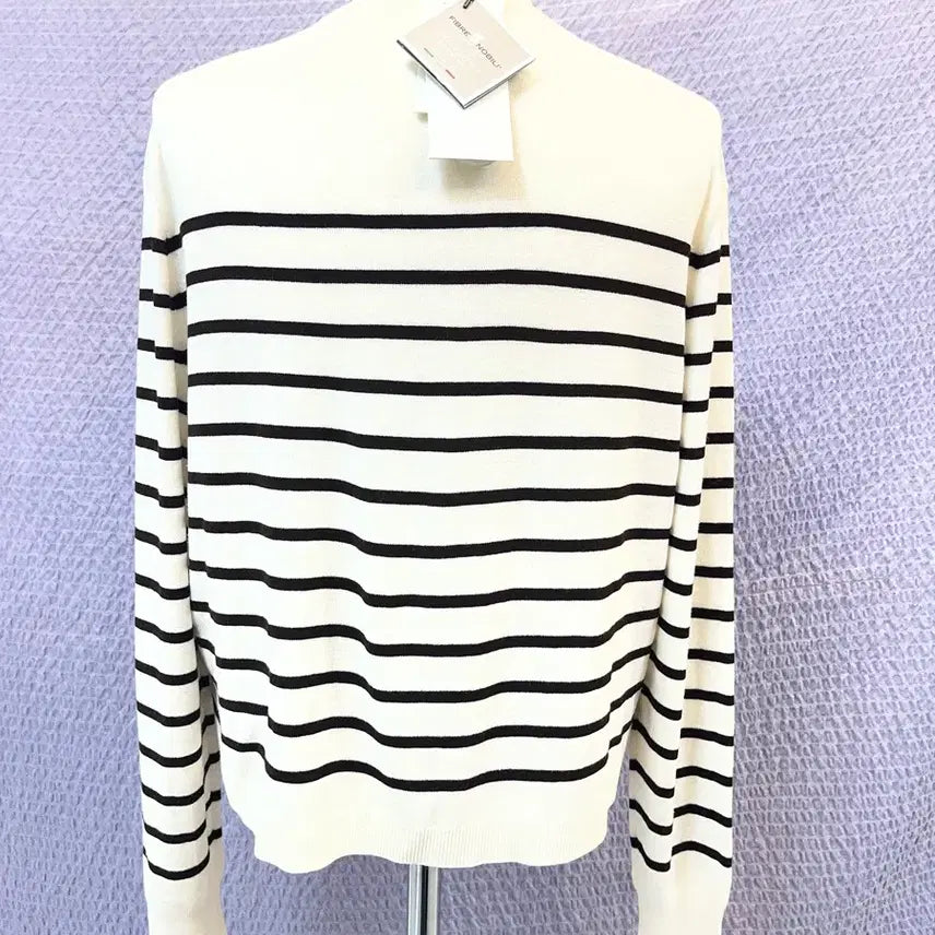 [BUNJANG] The Cashmere Stripe Knit Cardigan - Ivory/Black / 쿨거래만 더캐시미어 스트라이프 니트 가디건 85 새상품 택부착
