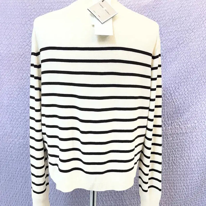 [BUNJANG] The Cashmere Stripe Knit Cardigan - Ivory/Black / 쿨거래만 더캐시미어 스트라이프 니트 가디건 85 새상품 택부착