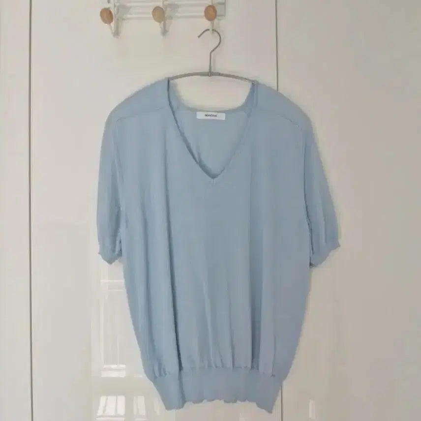 [BUNJANG] Monoha V-Neck Short Sleeve Knit Top / (새상품) 모노하 브이넥 반팔티