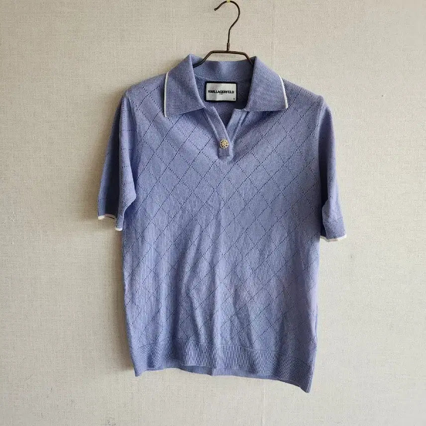 [BUNJANG] Karl Lagerfeld Diamond Pattern Knit Polo Shirt (Purple, Size 55-66) / 칼라거팰트 폴로티