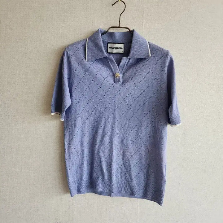 [BUNJANG] Karl Lagerfeld Diamond Pattern Knit Polo Shirt (Purple, Size 55-66) / 칼라거팰트 폴로티