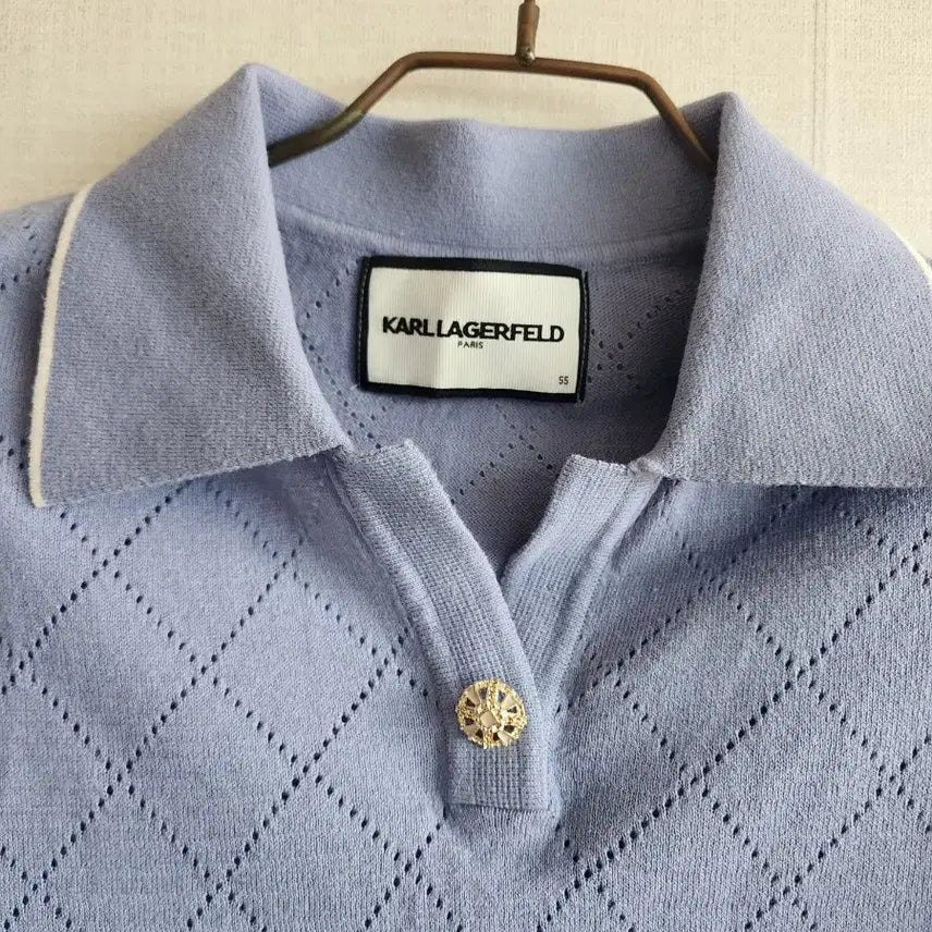 [BUNJANG] Karl Lagerfeld Diamond Pattern Knit Polo Shirt (Purple, Size 55-66) / 칼라거팰트 폴로티