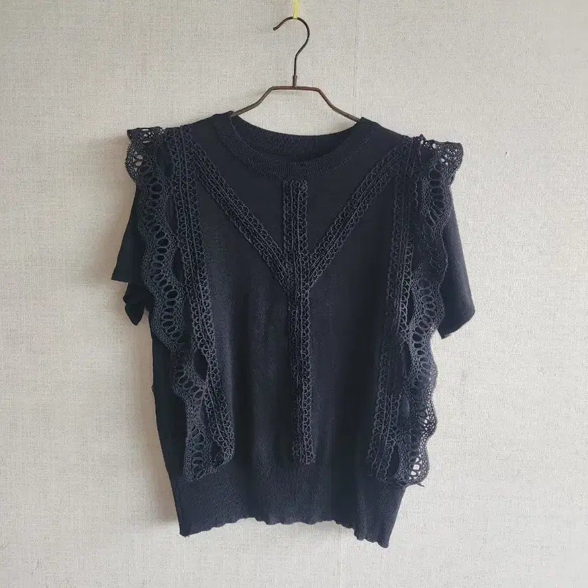 [BUNJANG] Black Lace Blouse T-Shirt / 레이스 블라우스 티