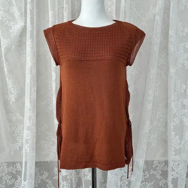 [BUNJANG] Emporio Armani Ribbon Knit Top Brown / 38) 엠포리오 아르마니 리본 니트 탑 브라운