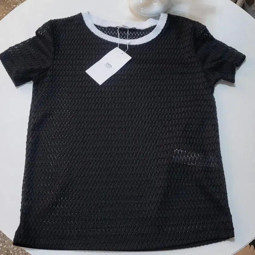 [BUNJANG] Zara Black Crochet Short Sleeve T-Shirt / 자라 블랙 크로셰 반팔 티셔츠