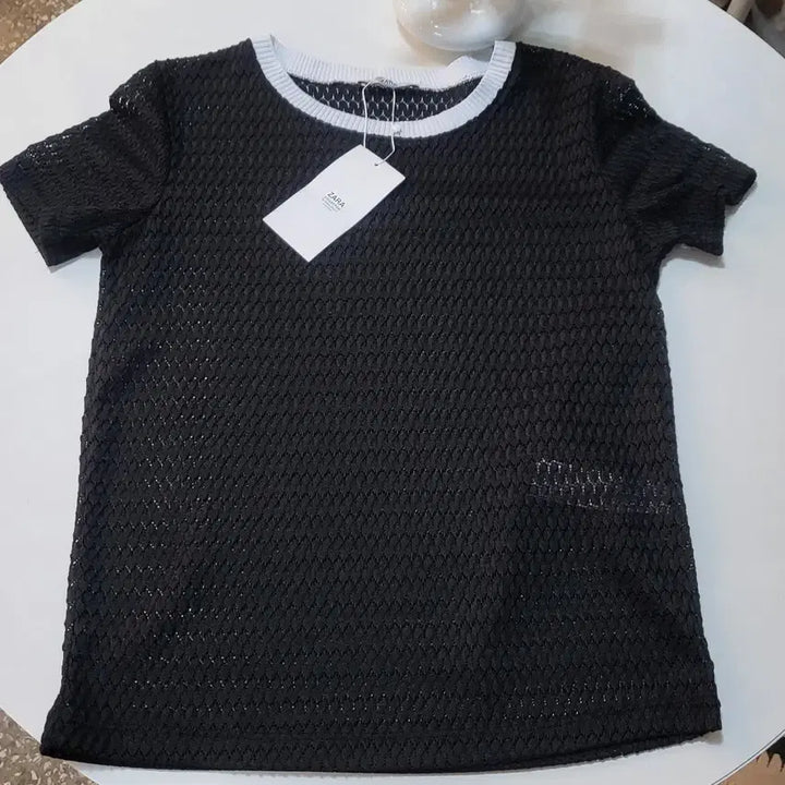 [BUNJANG] Zara Black Crochet Short Sleeve T-Shirt / 자라 블랙 크로셰 반팔 티셔츠