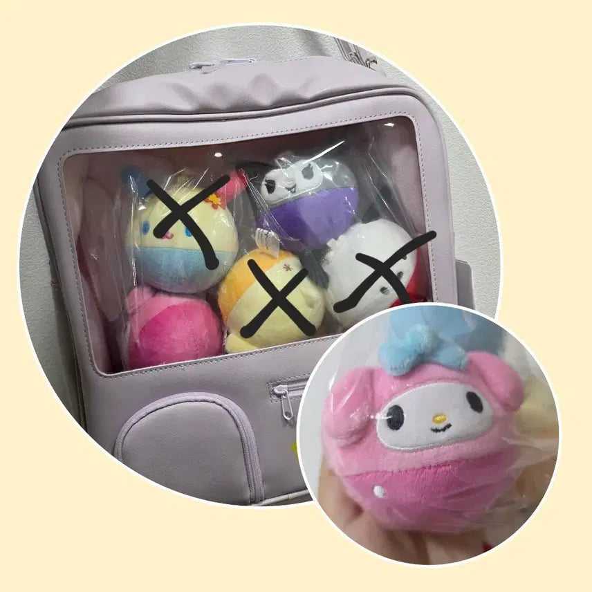 [BUNJANG] Sanrio Avail Mascot Set (My Melody &amp; Kuromi) with Bag / 산리오 아베일 가챠볼 마스코트 마멜,쿠로미&amp;가방 세트